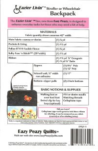Eazier Livin Stroller/Wheelchair Backpack Pattern #2